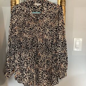 Beach lunch lounge smocked 1/2 button animal print tunic